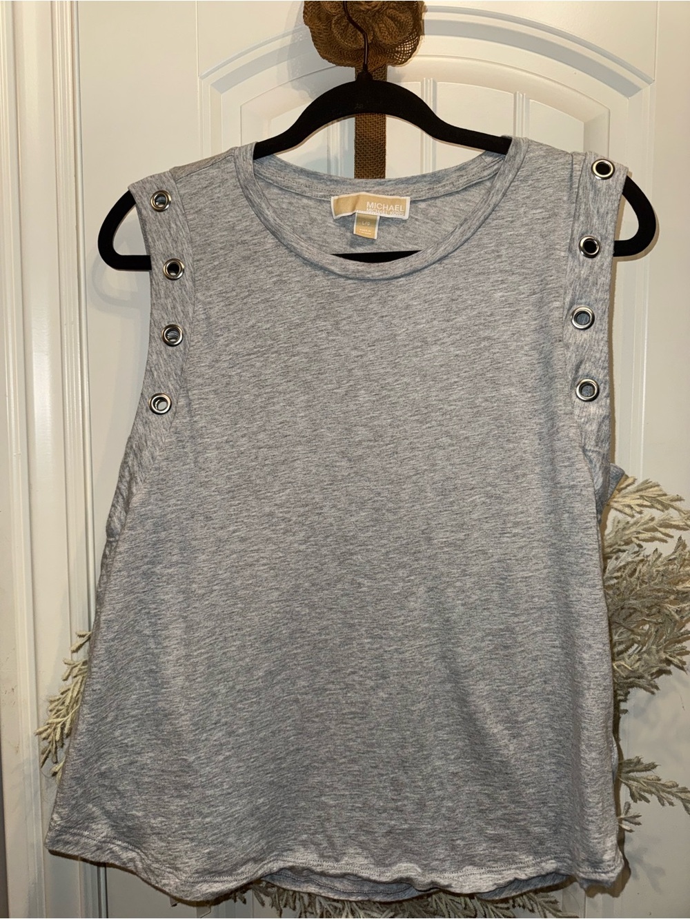 Michael Kors Light Gray Grommet-Detail Sleeveless Tank